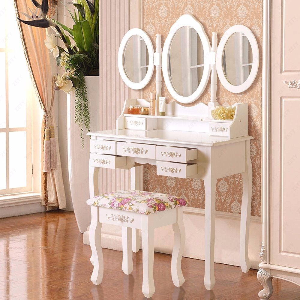 Bedroom furniture dressing table designs Solid European Mirror multi-function adjustable foldable table Make up dresser