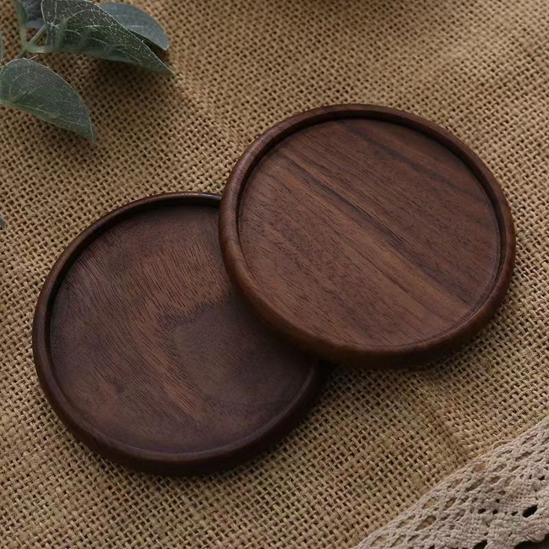 Creative Black walnut coffee coaster Round square fluted surface Beech water cup Solid wood insulation pad teacup pad