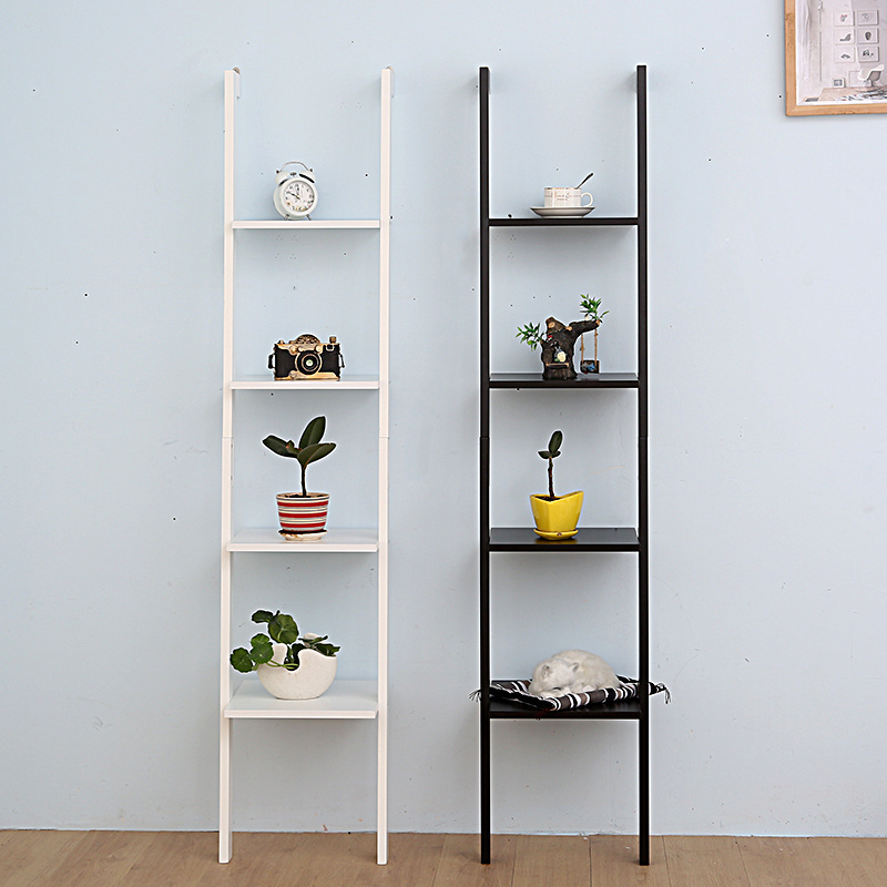 Ladder Shelf, 4-Tier Leaning-Against-Wall Storage Rack for Living Room Sloping Bookshelf, Industrial Plant Flower Stand Shelves