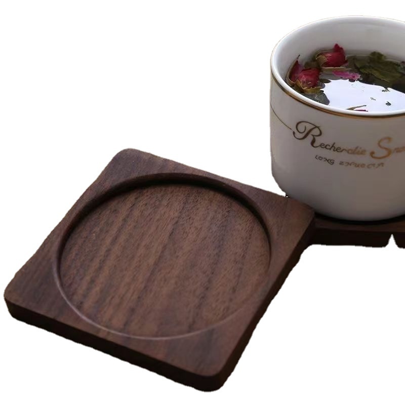 Creative Black walnut coffee coaster Round square fluted surface Beech water cup Solid wood insulation pad teacup pad