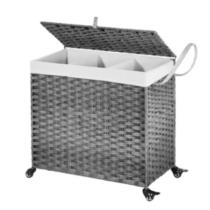 Home laundry basket with handle Toy storage basket PE rattan woven hand-woven basket organizer with wheels and lid