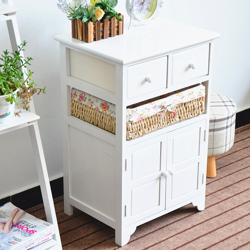 Home Furniture White Wood Cabinet Living Room Furniture Antique Home Furniture White Wood Cabinet with Basket Drawer and Door