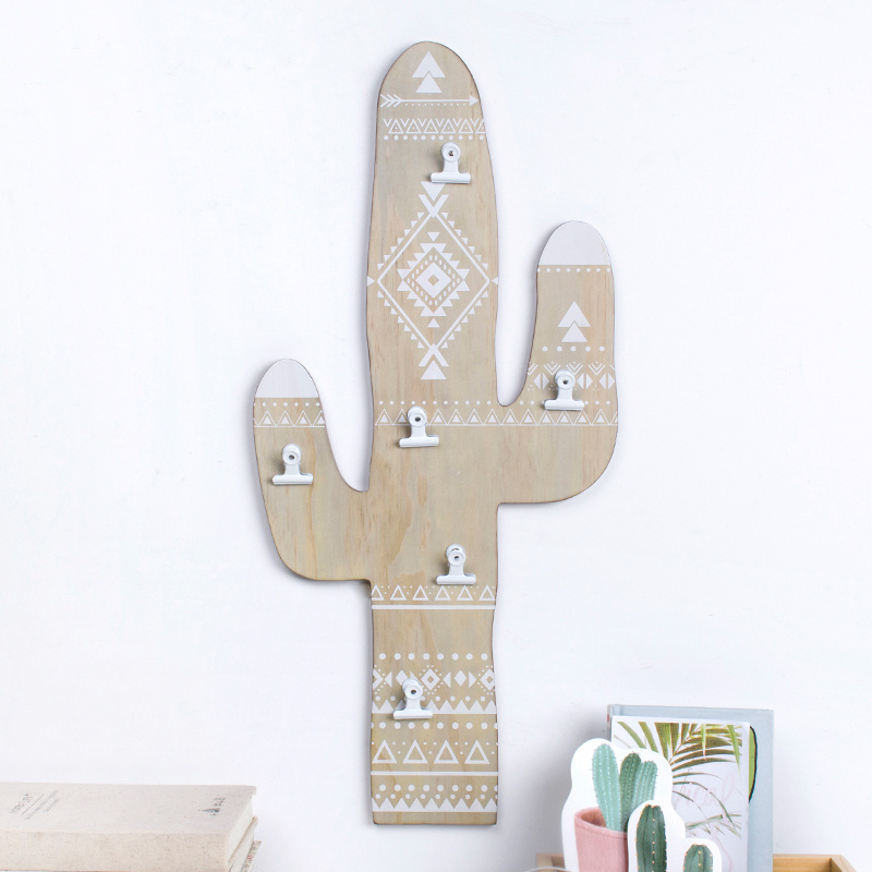 Hot sale household wall hanging wooden cactus pendant note file folder holder  with clip Photo studio photo clip