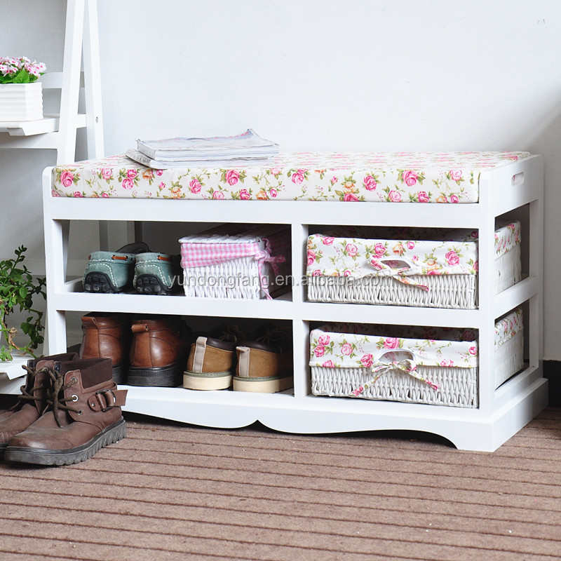 Antique Shoe Cabinet Wooden Storage Seat Shoe Racks Bench Living Room Creative with Basket Drawers Home Wood