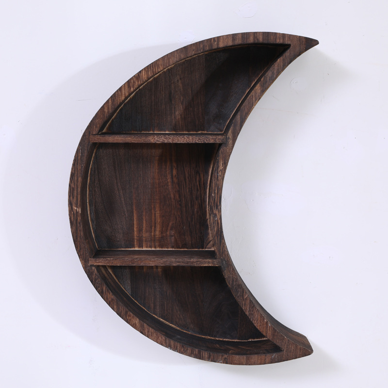 Wooden Crescent Moon Shelf Wall Decor - Decorative Home Hanging Display Shelf for Bedroom, Dorm, Nursery