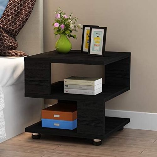 Luxury Modern Display Bedside Wood Black End Table Gold Bedroom Furniture Smart  Night Stand