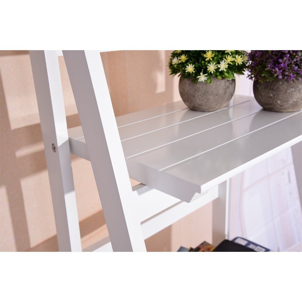 Flower Shelf Plant Stand Pot Rack Display Book 4-Tier Wooden Folding Ladder Storage Unit, White