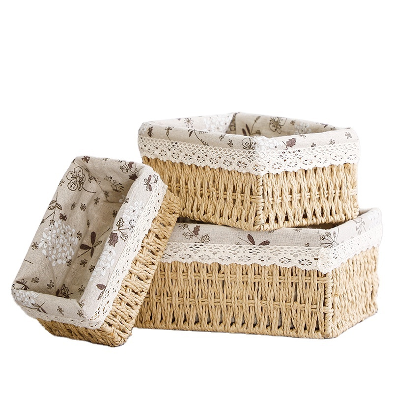 Desktop storage basket cosmetics key snacks coffee table rattan storage woven basket