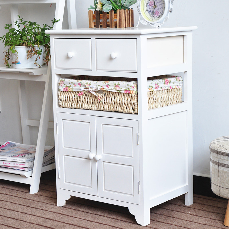 Home Furniture White Wood Cabinet Living Room Furniture Antique Home Furniture White Wood Cabinet with Basket Drawer and Door