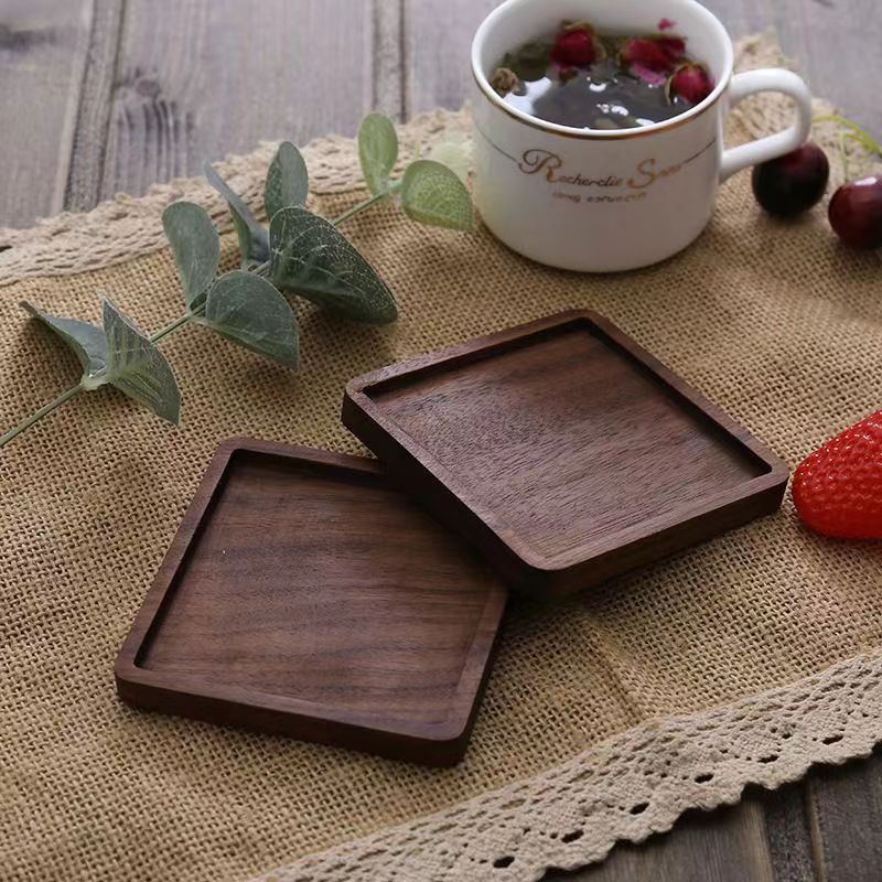 Creative Black walnut coffee coaster Round square fluted surface Beech water cup Solid wood insulation pad teacup pad