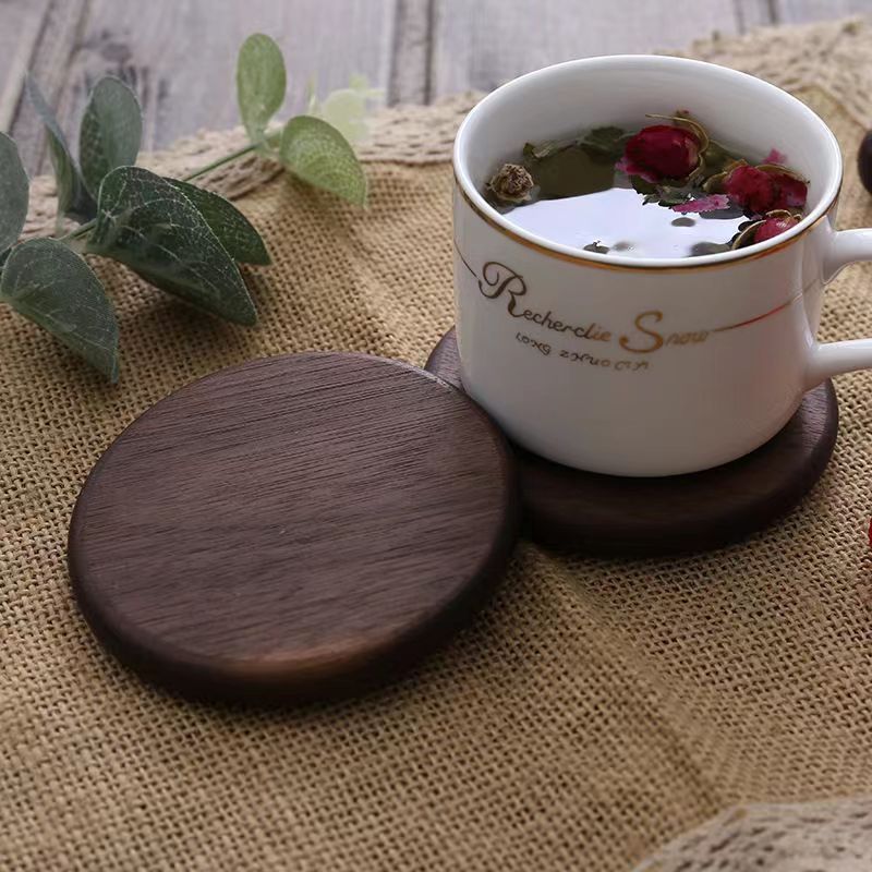 Creative Black walnut coffee coaster Round square fluted surface Beech water cup Solid wood insulation pad teacup pad