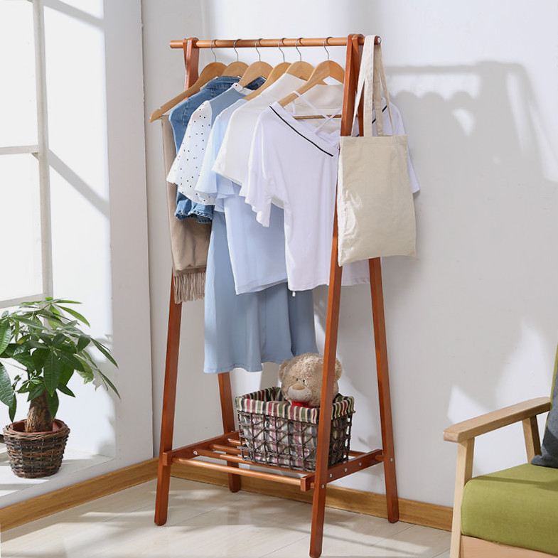 Movable Wooden Cloth and Shoe Hanger rack Coat rack with wheels