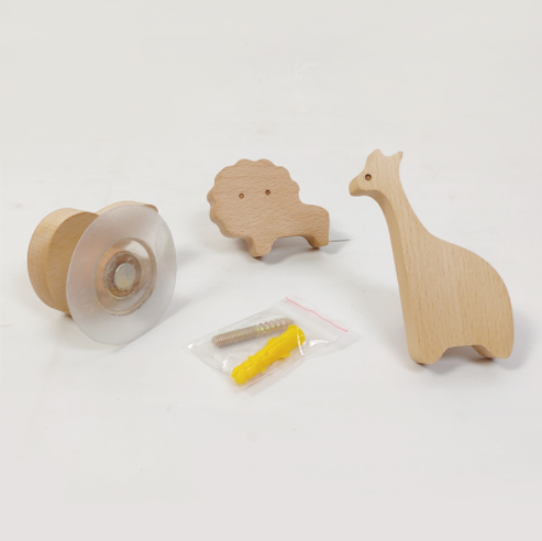 Decorative Wooden Animal Cabinet Furniture Knobs with Screws for Kids Nursery Drawer Handles