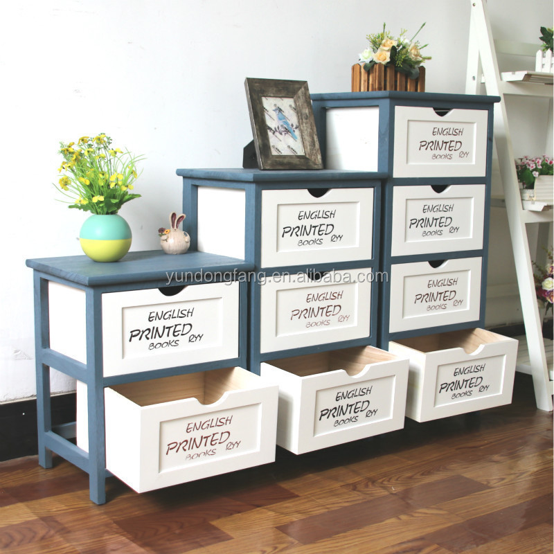 narrow wooden cabinet with drawers