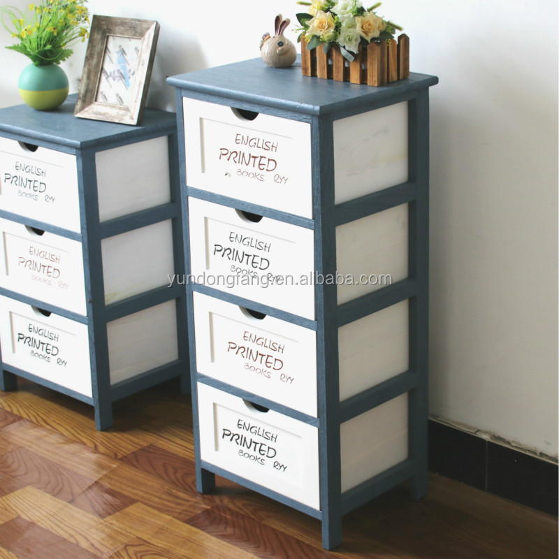 narrow wooden cabinet with drawers