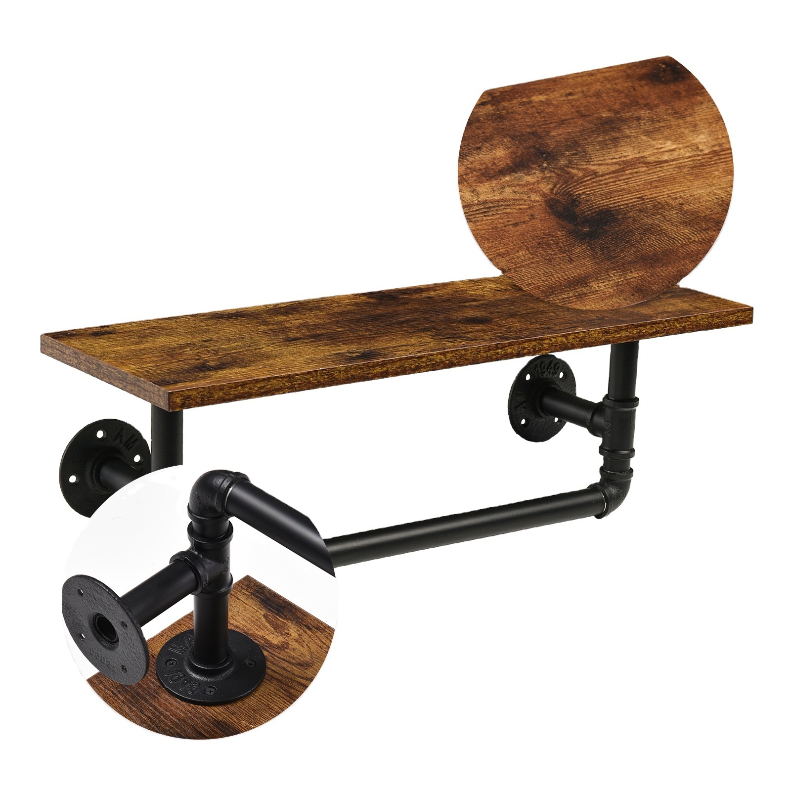 Industrial pipe rack Rustic style Wall rack with towel bar Towel for bathroom rack Wooden shelf.