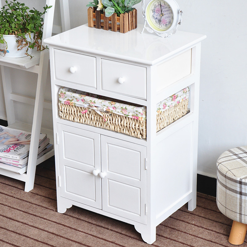 Home Furniture White Wood Cabinet Living Room Furniture Antique Home Furniture White Wood Cabinet with Basket Drawer and Door