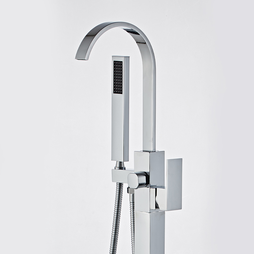 Yundoom Oem Chuveiro Ducha Floor Standing Mounted Bathtub Water Mixer Shower Set Freestanding Floor Type Stand Chrome Tub Faucet