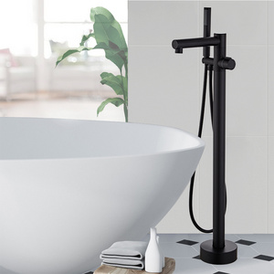 YUNDOOM OEM Chuveiro Floor TypeStanding Mounted Black Bathtub Water Mixer Shower Set Freestanding Stand Bathroom Tub Faucet