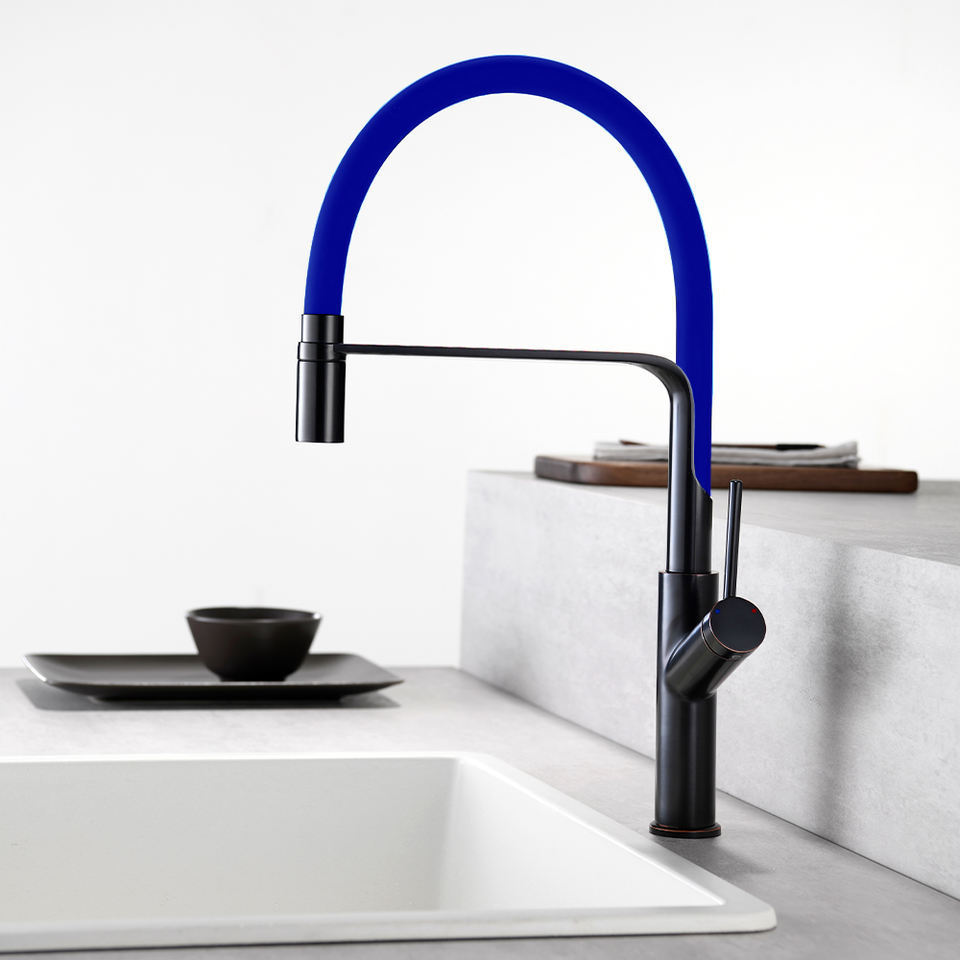 YUNDOOM OEM Brass Grifo Swivel Griferia Cocina Torneria Blue Rubber Grifo Black Water Tap Cuisine Robinet Kitchen Sink Faucet