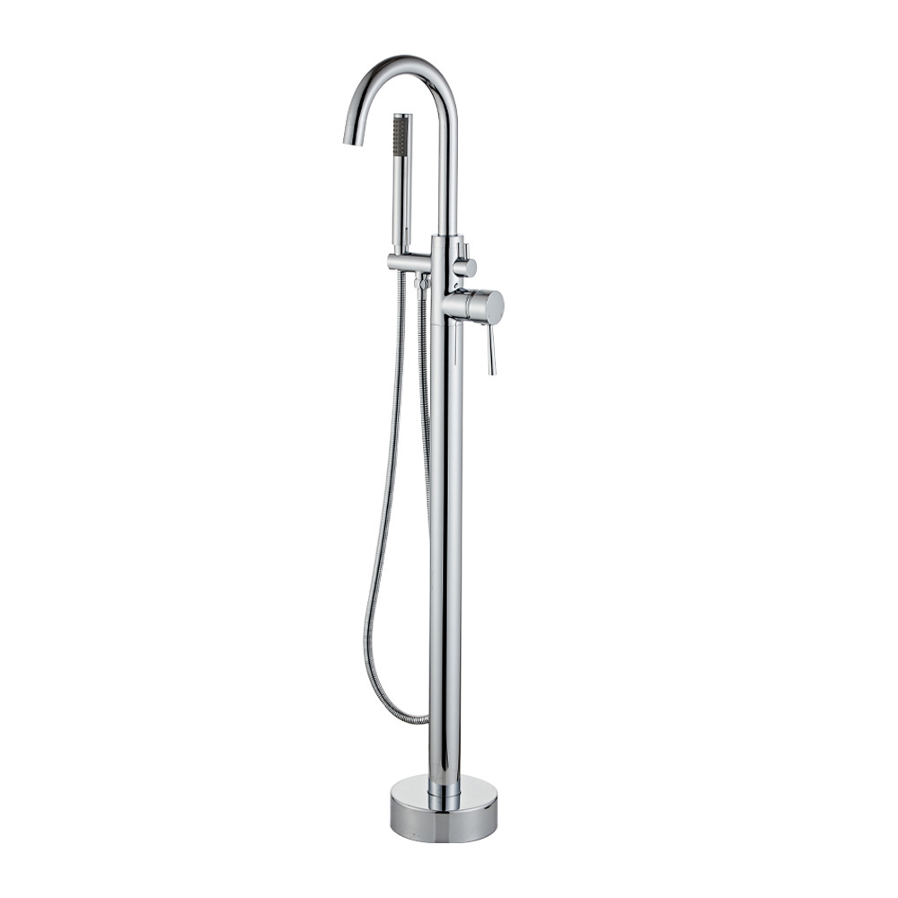 Yudnoom Own Brand Fashionable  Floor Chrome Sliver Tap Freestanding Wall Mount Bath  Tub Faucet Hot Cold Water Bathtub Faucet