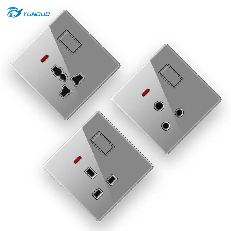 HOT selling Brushed Stainless Steel 13A UK Standard Wall Switch Socket With  Electrical Socket Light Switch