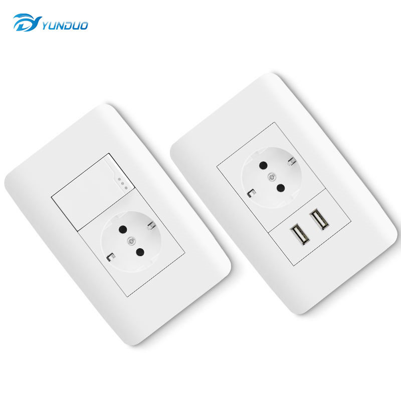 US Standard 1 Gang 1 Way 2 Way Switch Flame Retardant PC Panel Plug Socket Electrical Wall Socket Panel