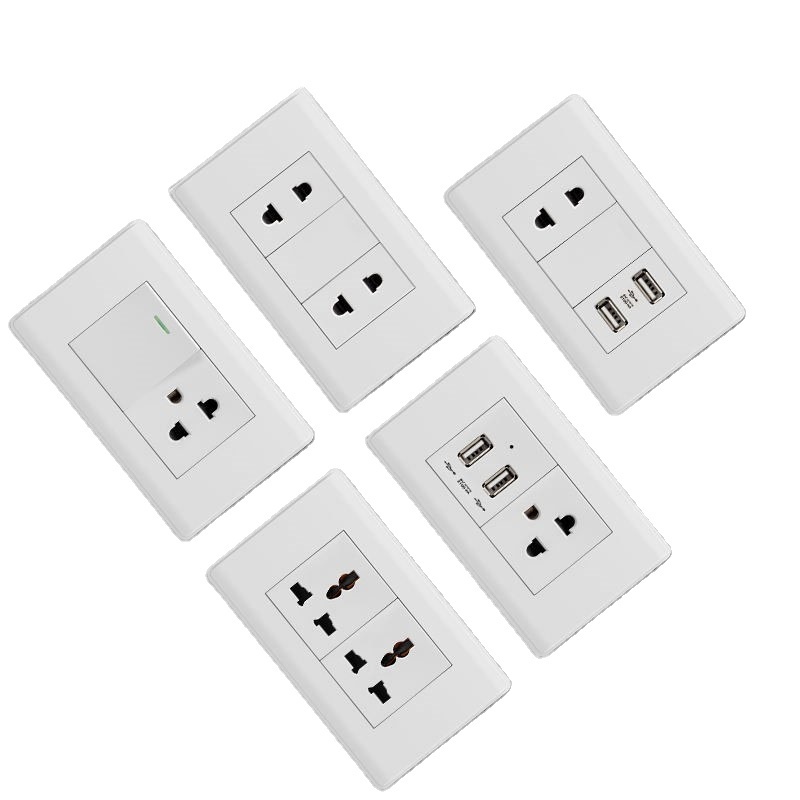 US Standard 1 Gang 1 Way 2 Way Switch Flame Retardant PC Panel Plug Socket Electrical Wall Socket Panel