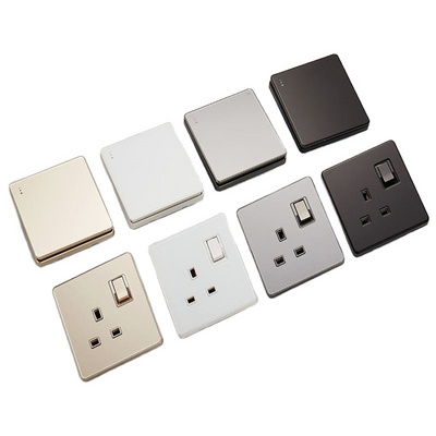 HOT selling Brushed Stainless Steel 13A UK Standard Wall Switch Socket With  Electrical Socket Light Switch