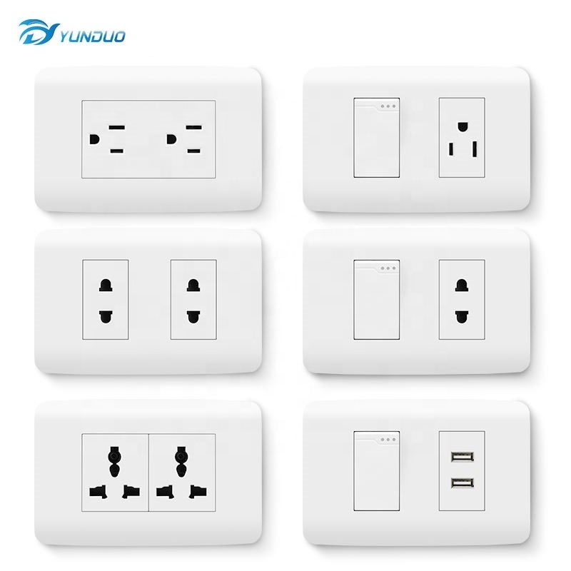 US Standard 1 Gang 1 Way 2 Way Switch Flame Retardant PC Panel Plug Socket Electrical Wall Socket Panel