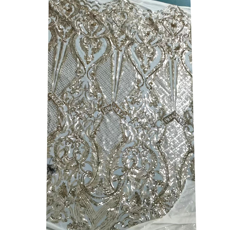 3mm four-way stretch polyester mesh fabric Lace Wedding dress dress stage costume fabric Sequin embroidered sequin fabric