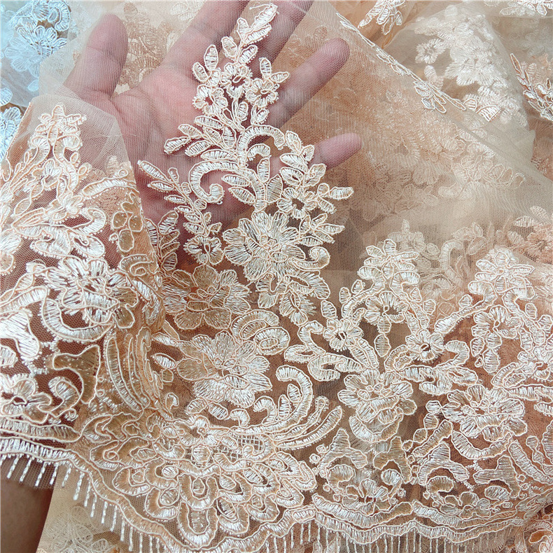 Pattern cotton lace fabric for bridal wedding dress soft stretch  Flower shape  embroidery  Lace