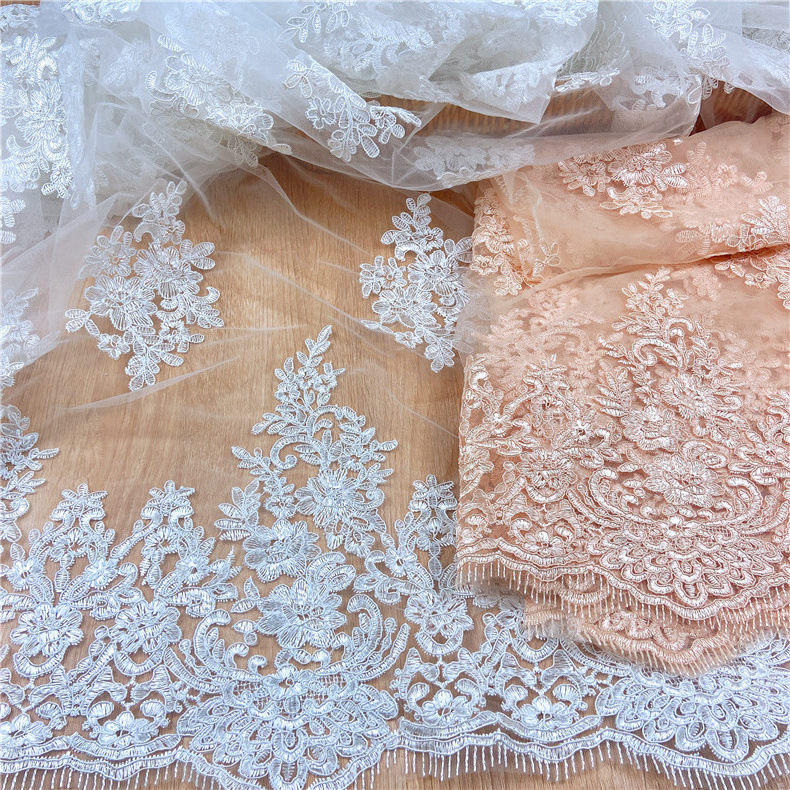 Pattern cotton lace fabric for bridal wedding dress soft stretch  Flower shape  embroidery  Lace