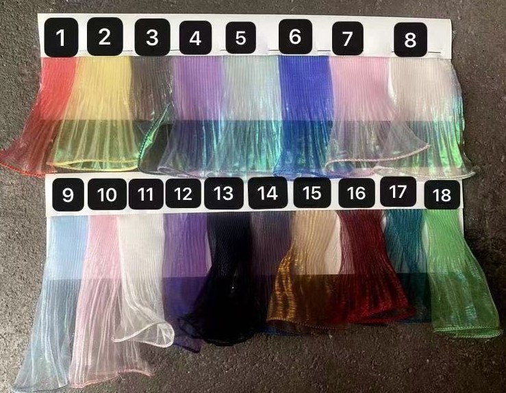 Mermaid shimmer lotus leaf fabric glitter gradient 3d pleated ruffled Organza tulle lace fabric