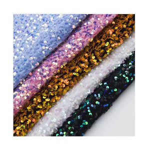 colorful  customization velvet base sequin fabric 100% polyester party dress soft blue color velvet sequin fabric