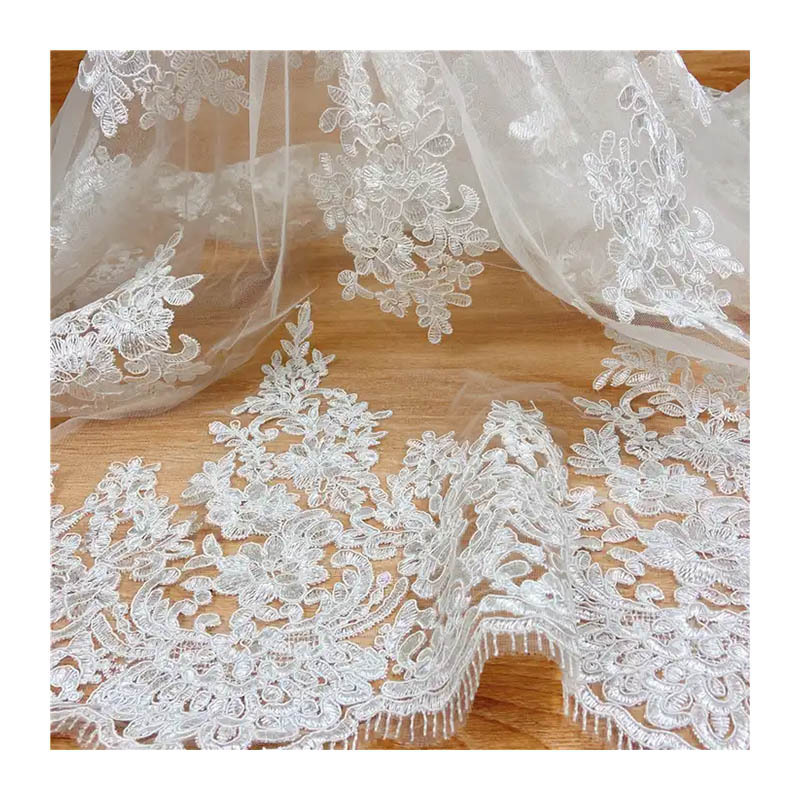 Pattern cotton lace fabric for bridal wedding dress soft stretch  Flower shape  embroidery  Lace