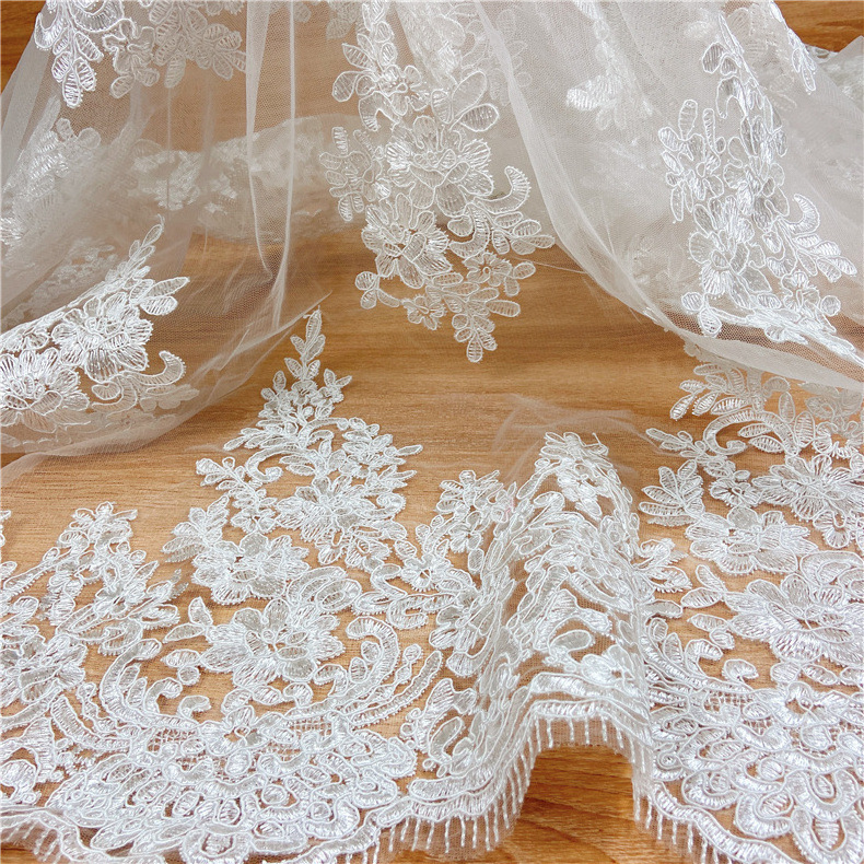 Pattern cotton lace fabric for bridal wedding dress soft stretch  Flower shape  embroidery  Lace