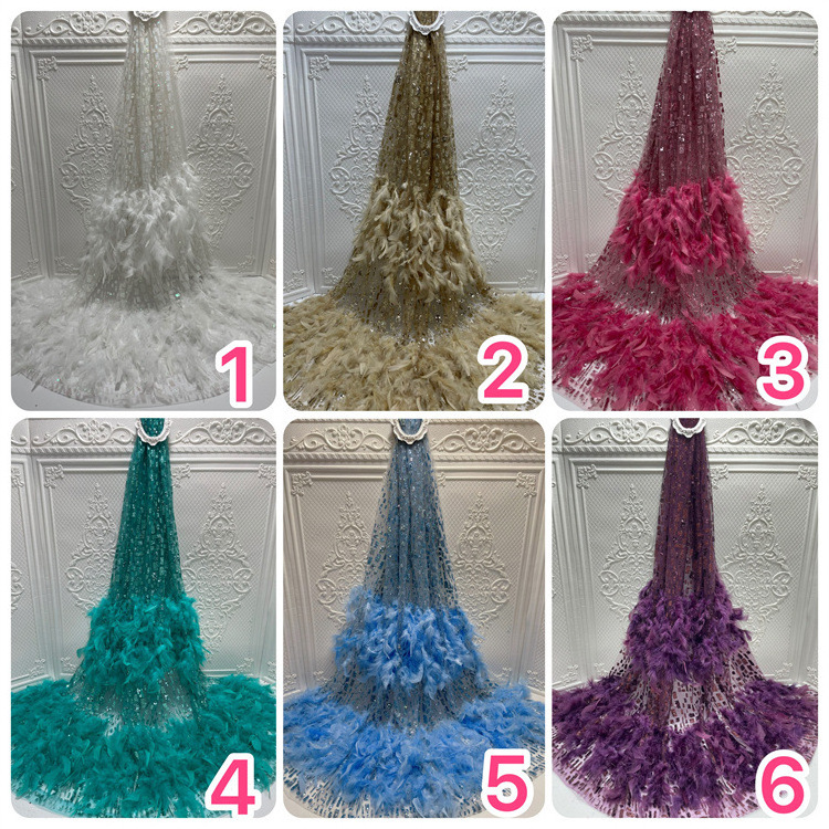 Tejidos de plumas french tulle real feather embroidery fabric feather lace tulle fabric with sequins dress decor fabric