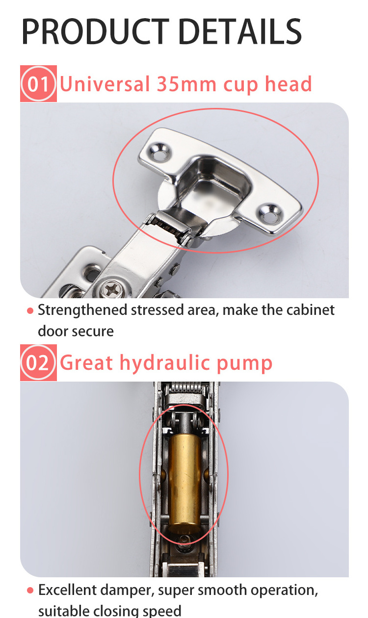 3D Adjustable Hydraulic Soft Closing Buffering Furniture Cabinet Hinge Clip On Self-discharge Stainless Steel Door Hinge