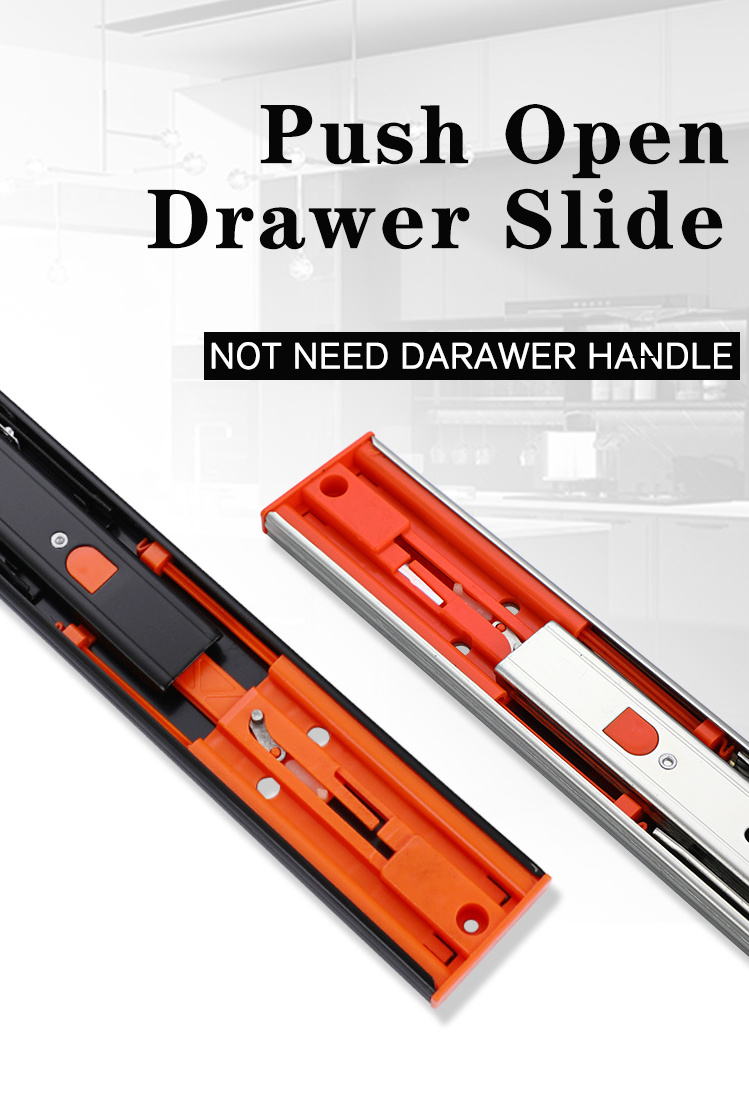 3 fold 45mm Drawer Slide Auto Popup Touch Self Open Rebound Drawer Rail Telescopic Channel Soft Close Push Open Drawer Slide