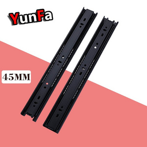 Factory Cheap Bedroom Drawer Track Rail Black 45mm Channel Telescopic Extension 16 inch 400mm 3-Fold Ball Bearing Drawer Slide