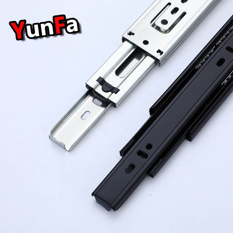 Factory Cheap Bedroom Drawer Track Rail Black 45mm Channel Telescopic Extension 16 inch 400mm 3-Fold Ball Bearing Drawer Slide