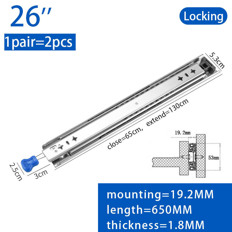 Heavy Duty 3 Section 53mm Truck Industrial Telescopic Slide Rail 700mm 28 inch Lockable Drawer Slide