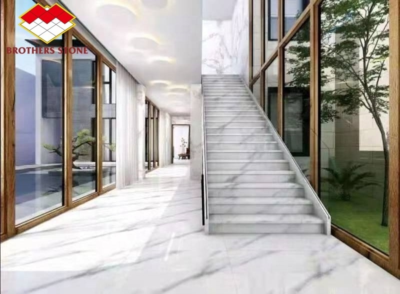 European Design Interior Eastern White Marble Carved Stair Treads And Risers white grey grains marble decorative stair stairs