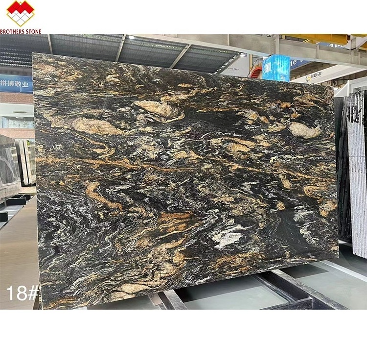 Modern Design Natural Black Granite with Gold Veins Polished Surface Slab for Villa Application Magma Gold Granit Counter top