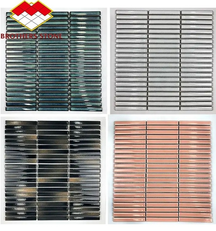 Modern Design High Quality Glazed Ceramic Green Strip Finger Kit Kat Mosaic Tiles for Ice Crack Strip Mosaic