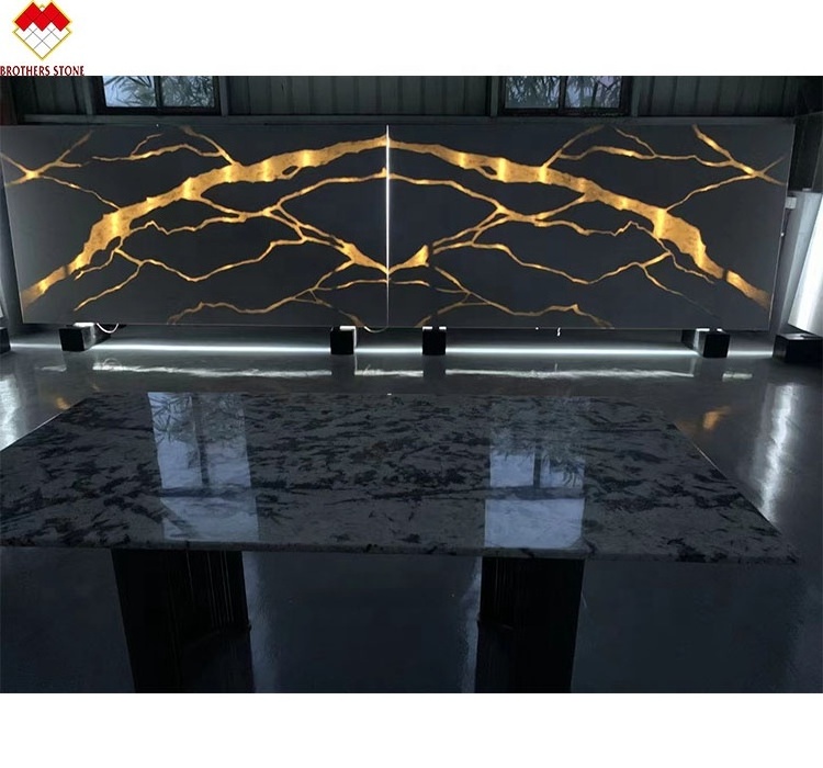 Customized Translucent Calucatta Series Artificial Onyx Stone Decorated Alabaster Calacatta Gold Quartz Stone Slab TV wall panel