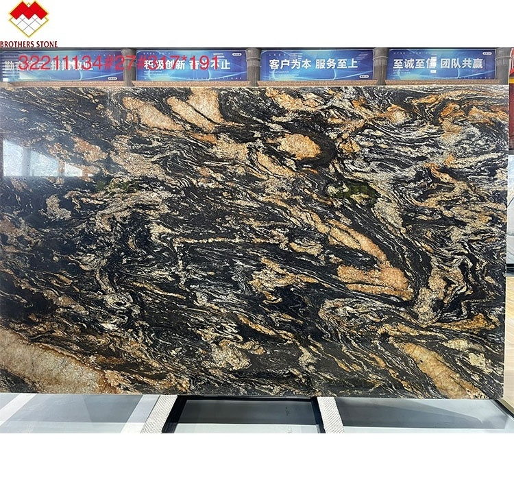 Modern Design Natural Black Granite with Gold Veins Polished Surface Slab for Villa Application Magma Gold Granit Counter top