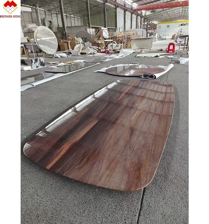 Wholesale Redwood grain verona Red Wood Look marble top center table Customized Natural Quartz Red Marble Top Coffee Table