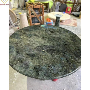 labradorite lemurian round granite table top madagascar granite center table backlit Zzul bahia blue granite table